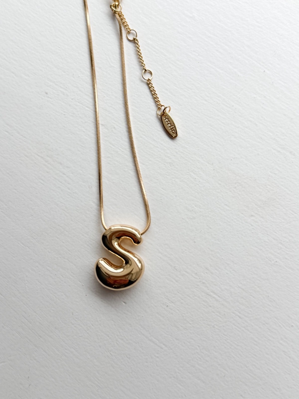 NEW Anthropologie Bubble Letter ‘S’ Monogram 14k Yellow Gold Plated Necklace