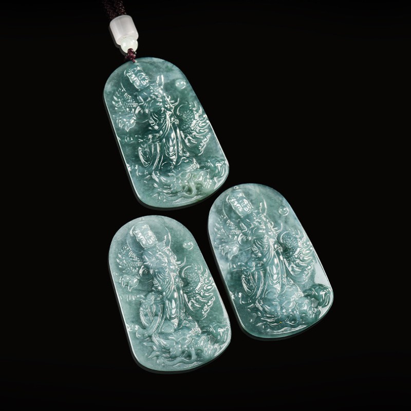 Natural Blue Water Jadeite Dragon Avalokiteshvara Pendant Unisex Adult Necklace
