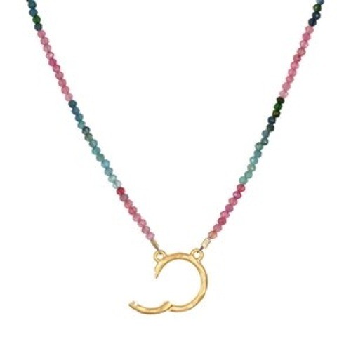 Multicolor Beaded Necklace 18K Gold Plated Stainless Steel Crescent Moon Boho