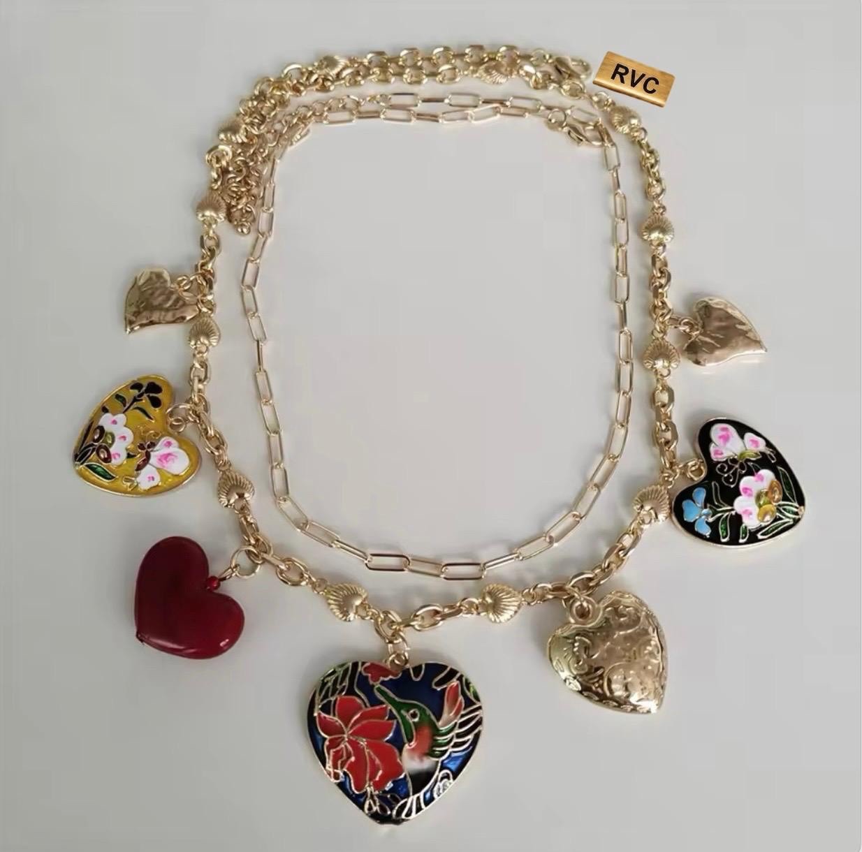 Chunky Statement Pack Of 2 Heart Charms Necklace Women’s Vintage Style Jewelry