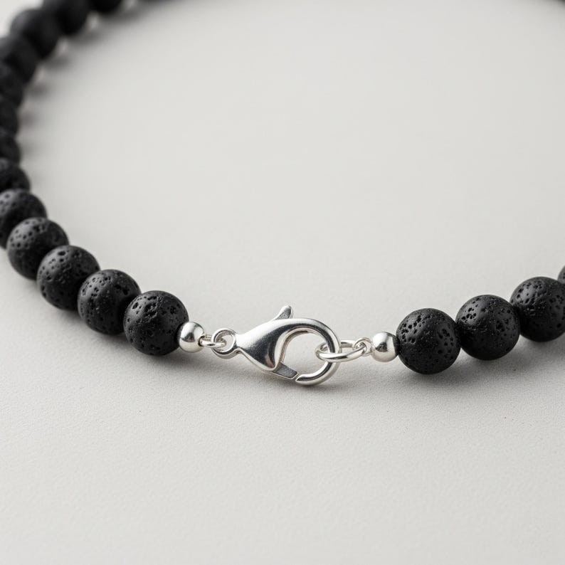 Natural Lava Rock Smooth Round Gemstone Beaded Choker Necklace 18” Men & Women