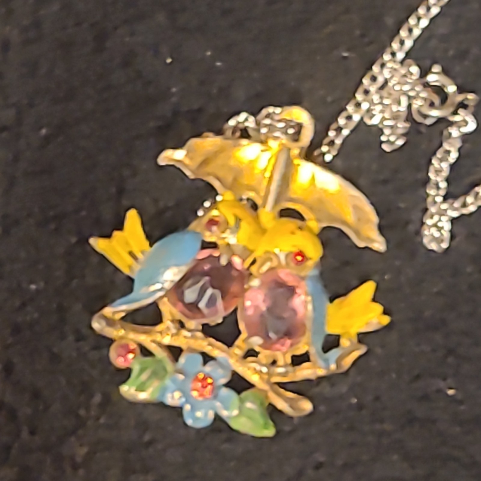 Vtg 1940s Fred Gray Love Birds Umbrella Jelly Belly Pendant Necklace Heirloom
