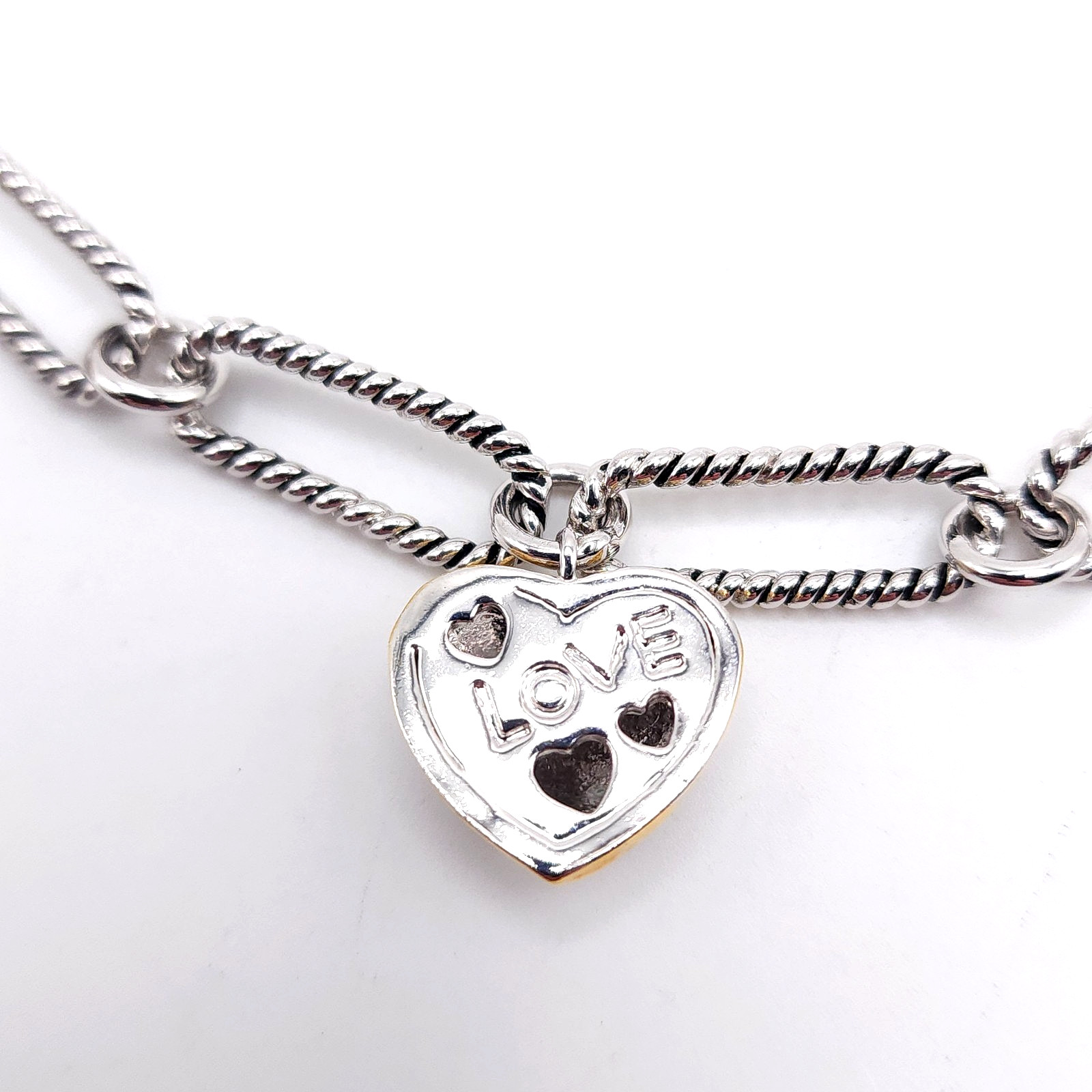 Heart Charm Necklace Paperclip Chain Rhinestone Pave Heart Toggle Clasp 16in