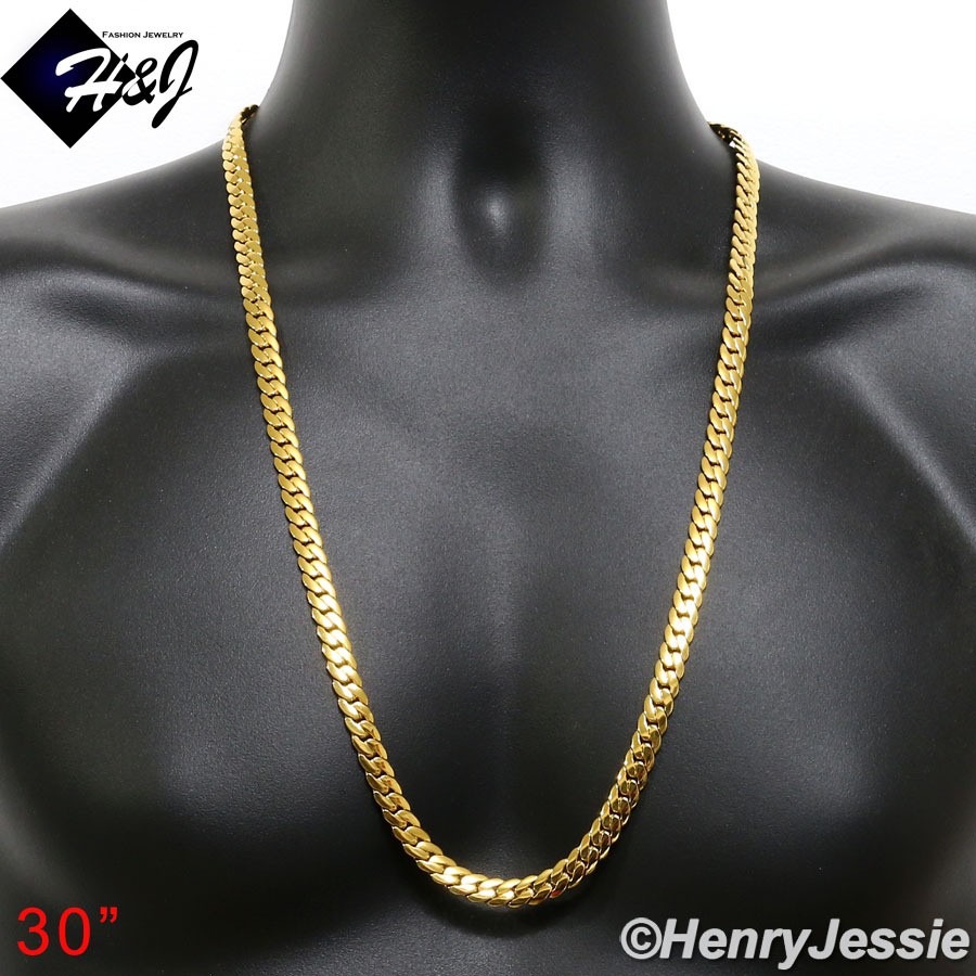 16″-40″MEN Stainless Steel 8mm Gold Plated Miami Cuban Curb Chain Necklace*GN155