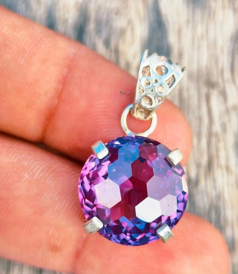 40.6 Ct Natural Bio-Color Alexandrite Sterling Silver Pendant Precious Cut Gems