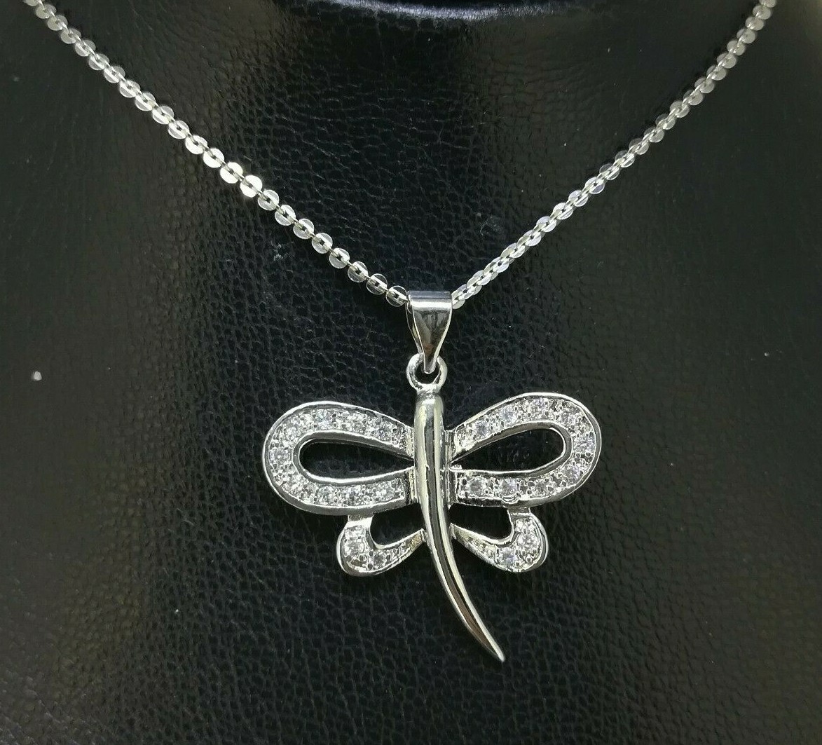 Elegant 18k 18CT White Gold Filled GF CZ Butterfly Pendant Necklace N-A855 Gift