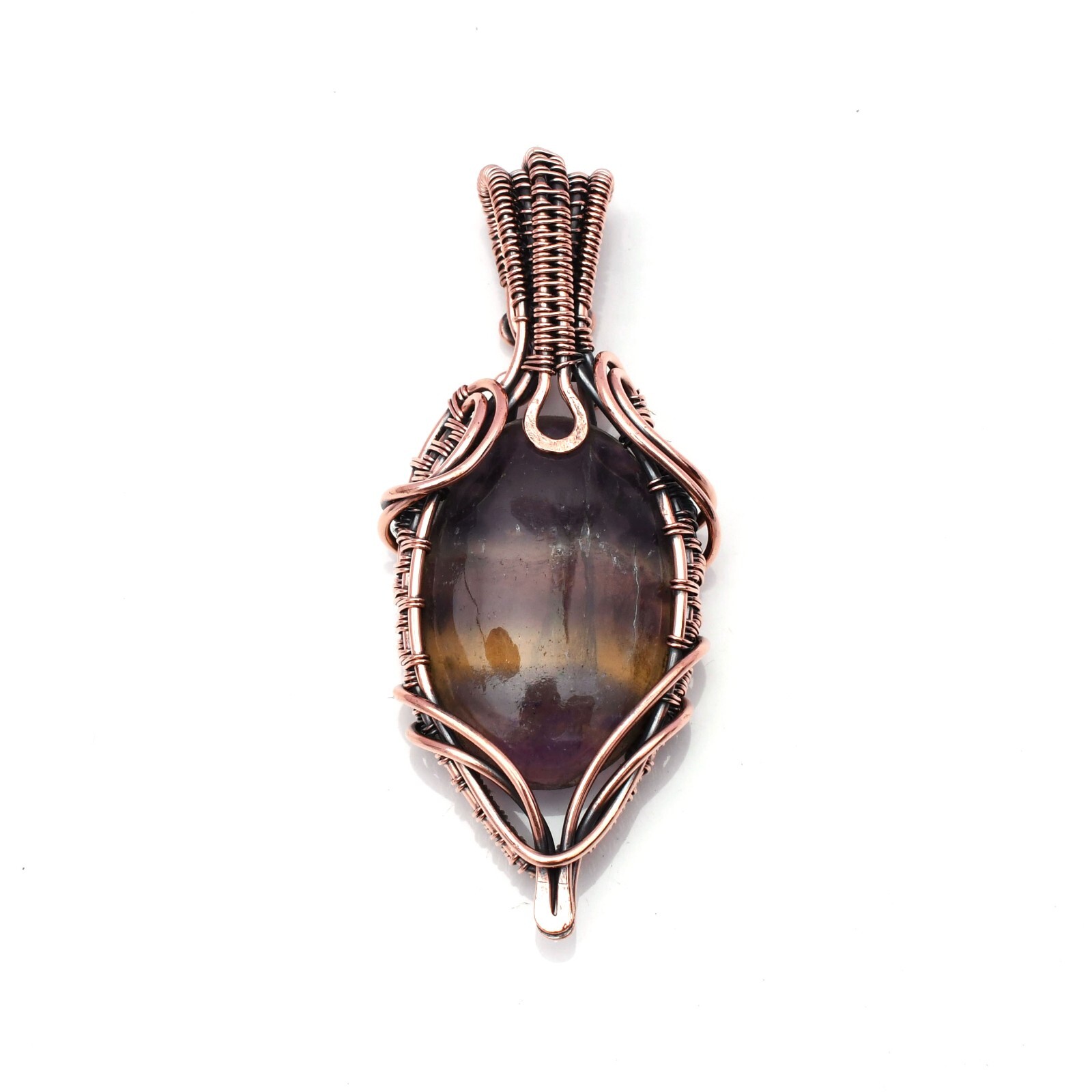 Natural Fluorite Pendant Copper Wire Wrapped Handmade Jewelry Pendant 2.15″