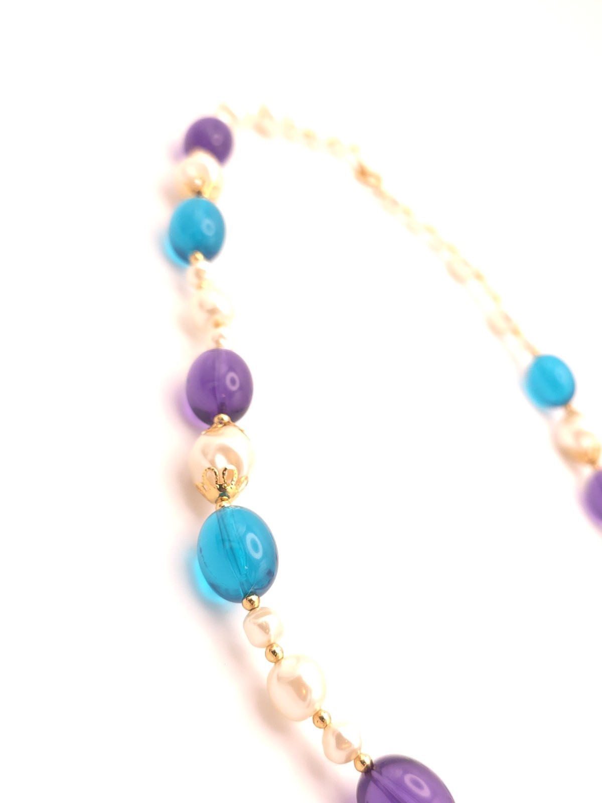 Vintage Trifari Beaded Necklace Baroque Pearl Purple Blue Lucite