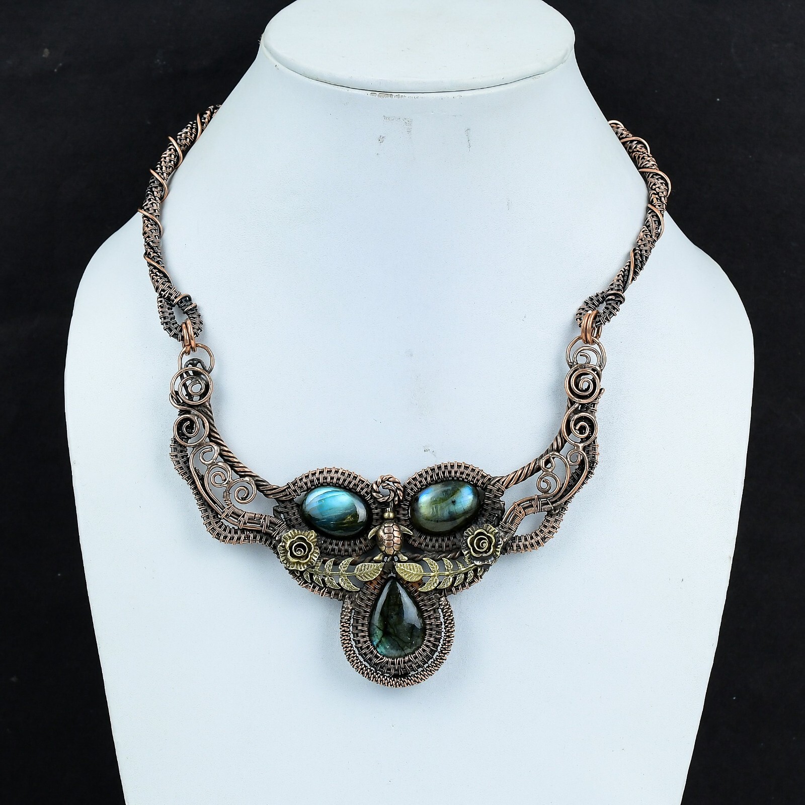Labradorite Copper Mother Gift Wire Wrapped Tortoise Chain Necklace 18.0″