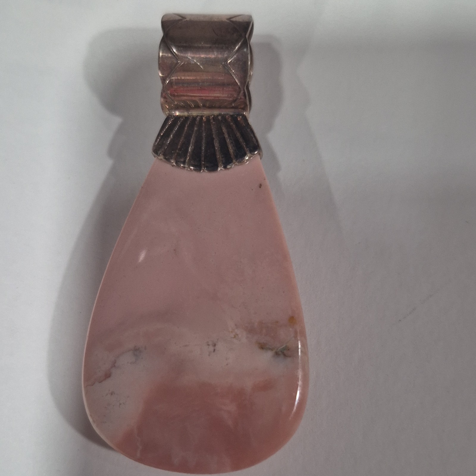 Pink & Blue Stone Teardrop Pendant Charm w/ Blue Inlay, Metal Bail