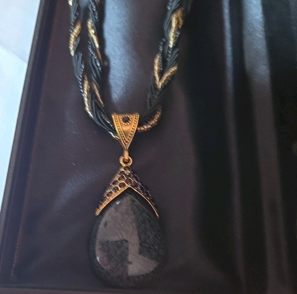 Designer Black/Grey Beaded Gemstone Pendant Necklace
