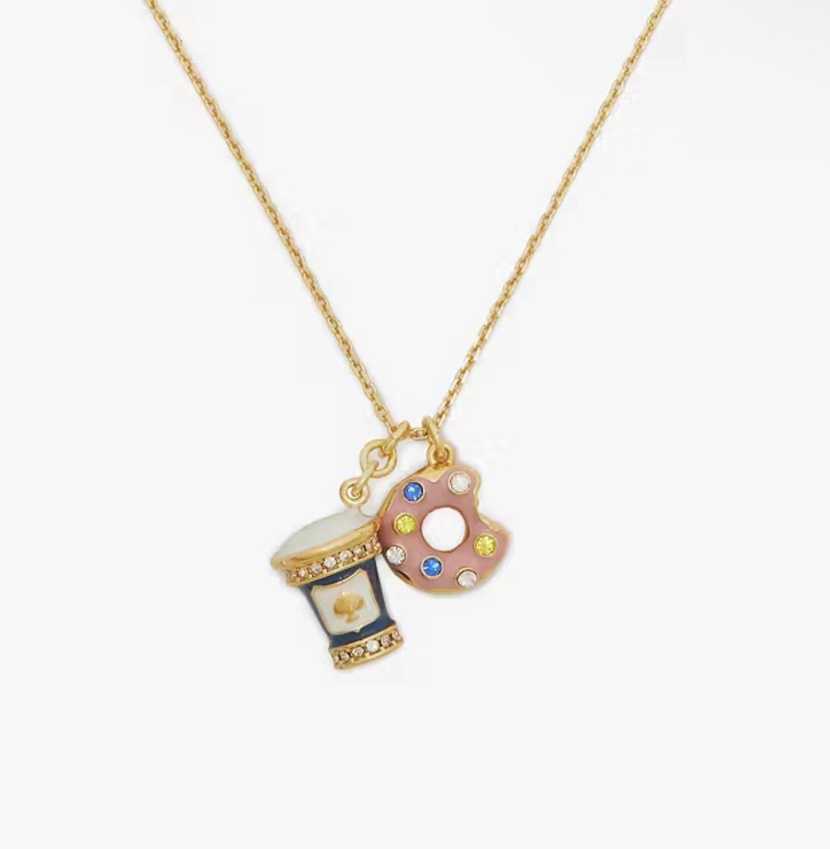Kate Spade Coffee Break Donut And Coffee Cup Charm Pendant Necklace. New