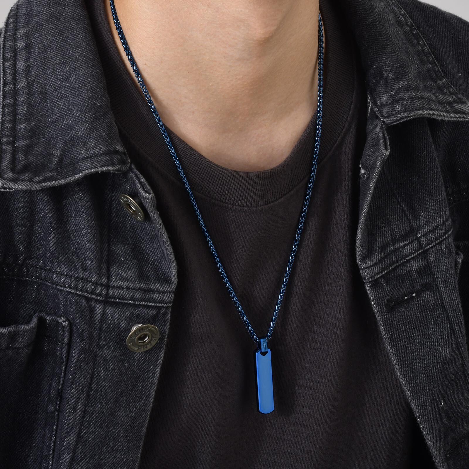 Initial Bar Necklace for Men Personalized A-Z Letters Casual Simple Pendant