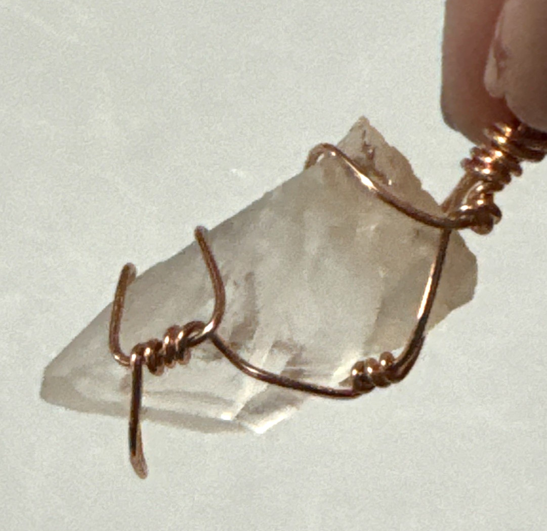 Clear Quartz Necklace Jewelry Rose Gold Tone 22″ Chain Genuine Stone Handmade