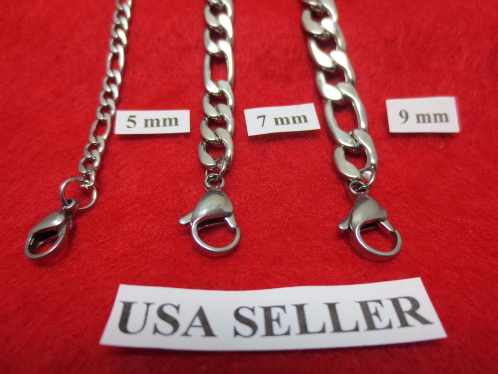 5/7/9 MM Men, Boys 7-40″ Stainless Steel Silver Designer Figaro Chain Necklace