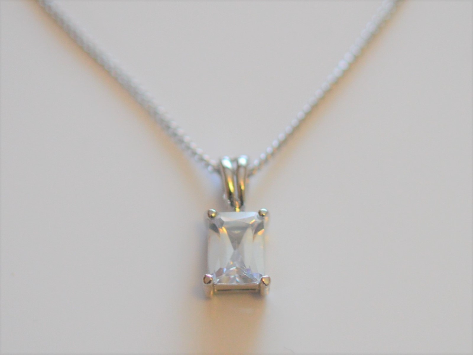 New Emerald Cut Cubic Zirconia Pendant Necklace Chain 18″ CZ 1.00 cttw