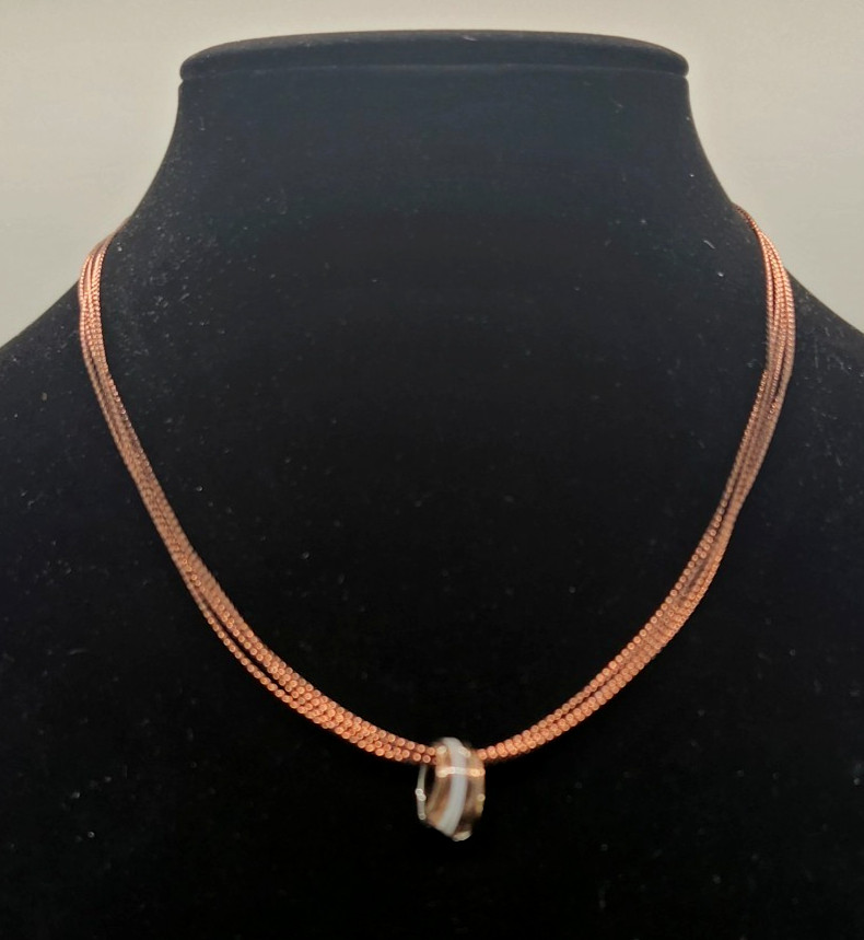 Moon Shell Pendant Necklace Bronze Colored Multistrand Adjustable