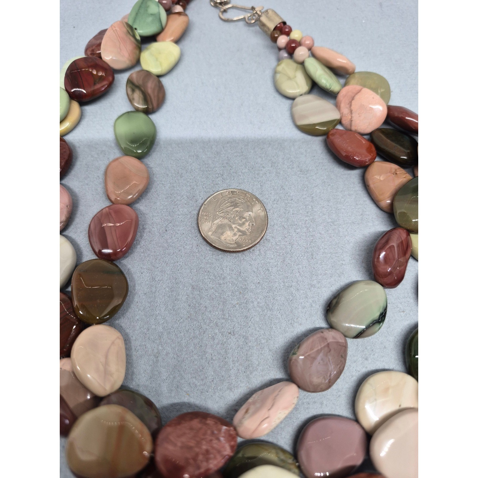 DB China 925 Jasper Necklace Multicolored Stone Triple Strand Statement