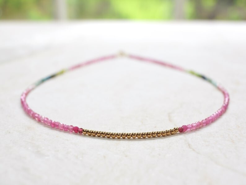 A++ Dainty Multi Tourmaline Faceted Round Gemstone Beads Handmade Necklaces 24”