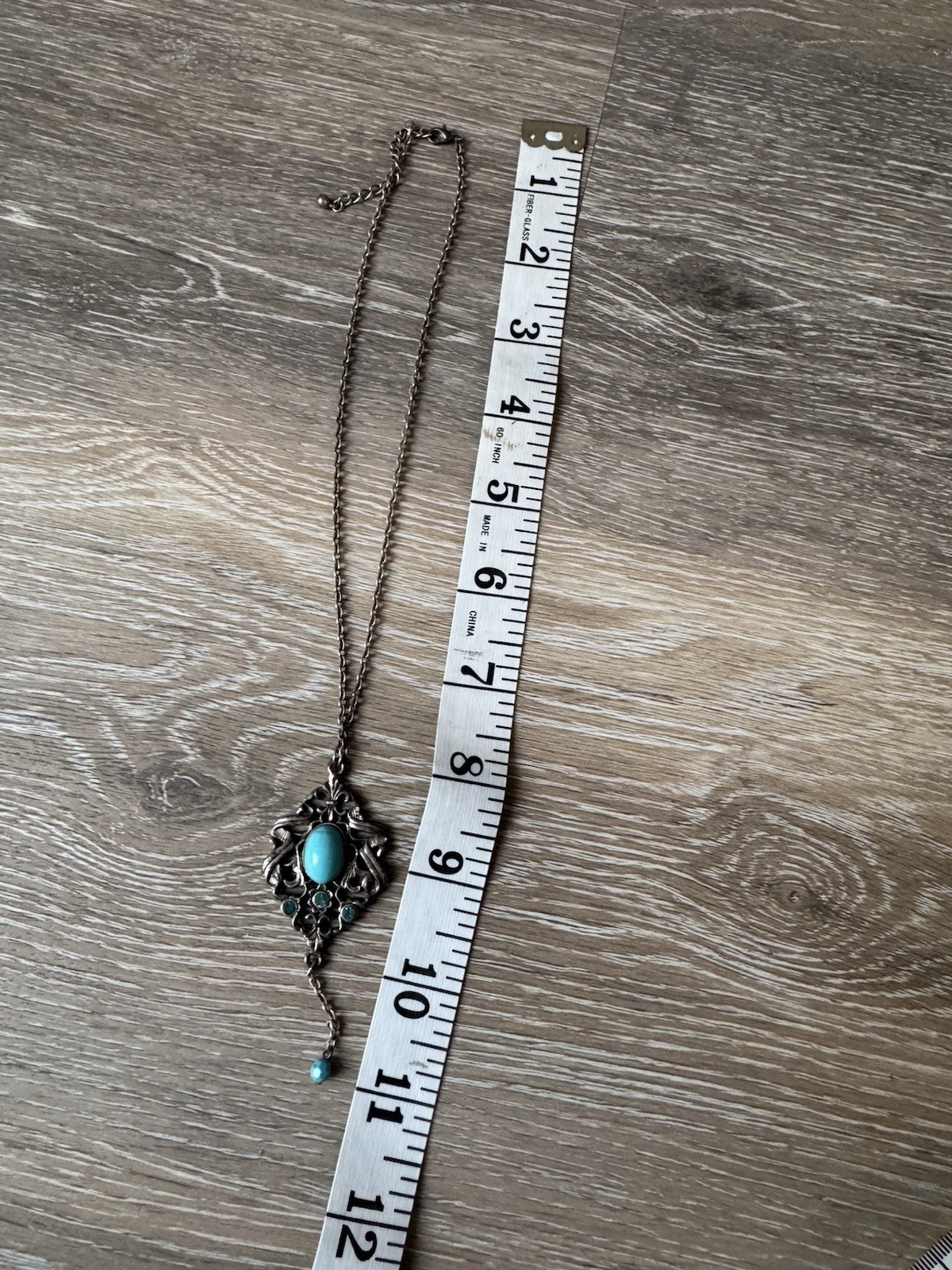 Silver Tone Blue Oval Stone Charm Pendant Necklace Adjustable