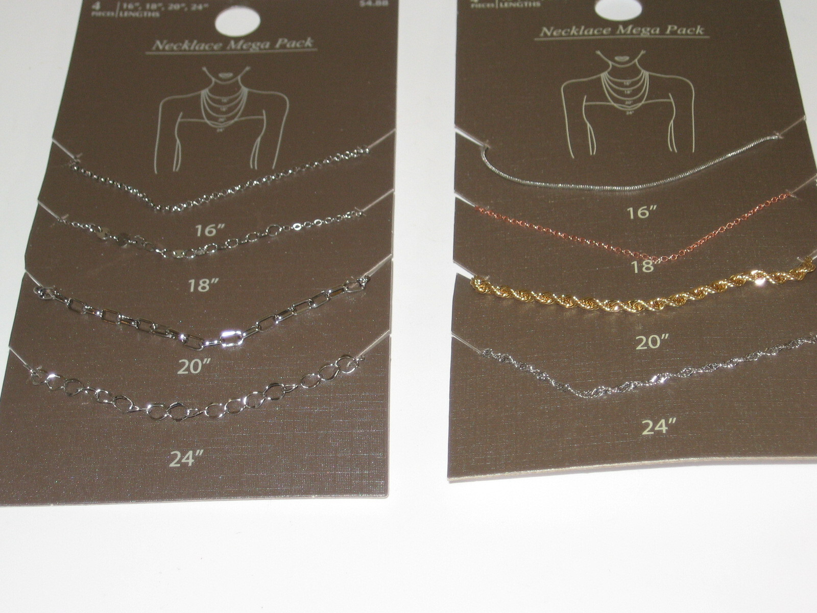 2 Mega Pack Chain Necklaces 16/18/20/24″ Lengths Silver Gold Assorted Styles NWT