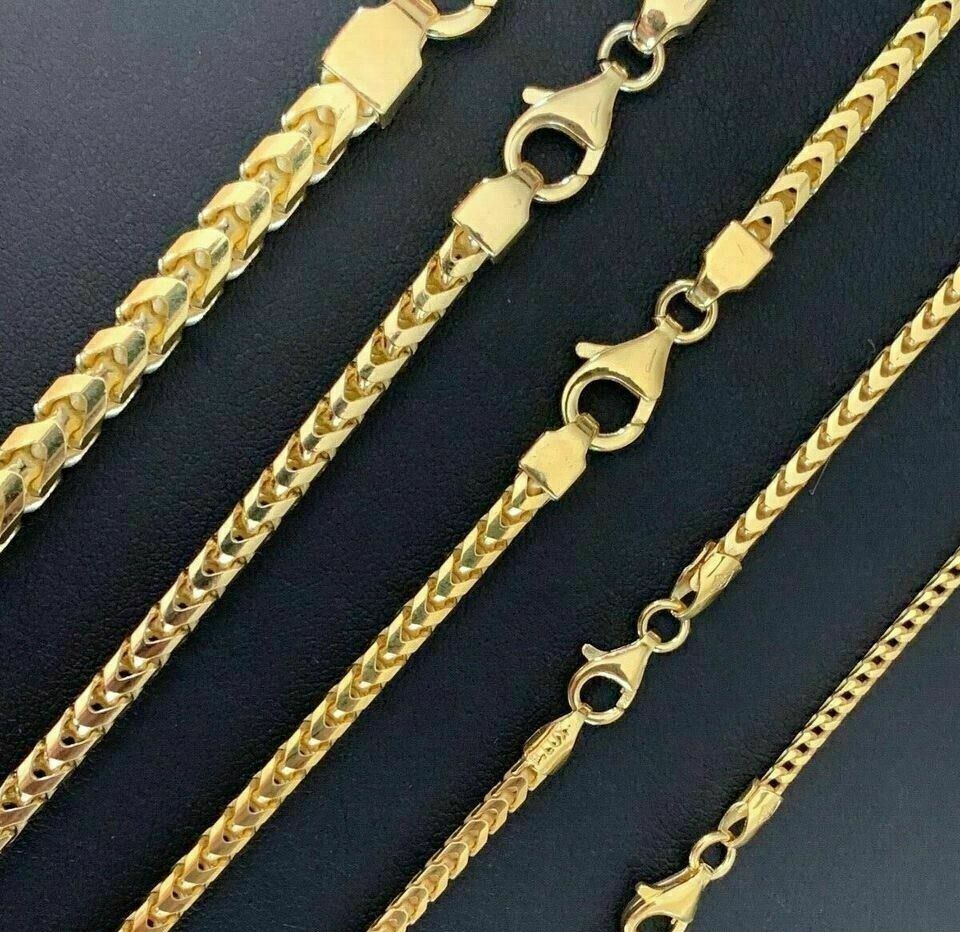 Men’s Real 14k Gold Plated Solid 925 Sterling Silver Franco Chain Necklace