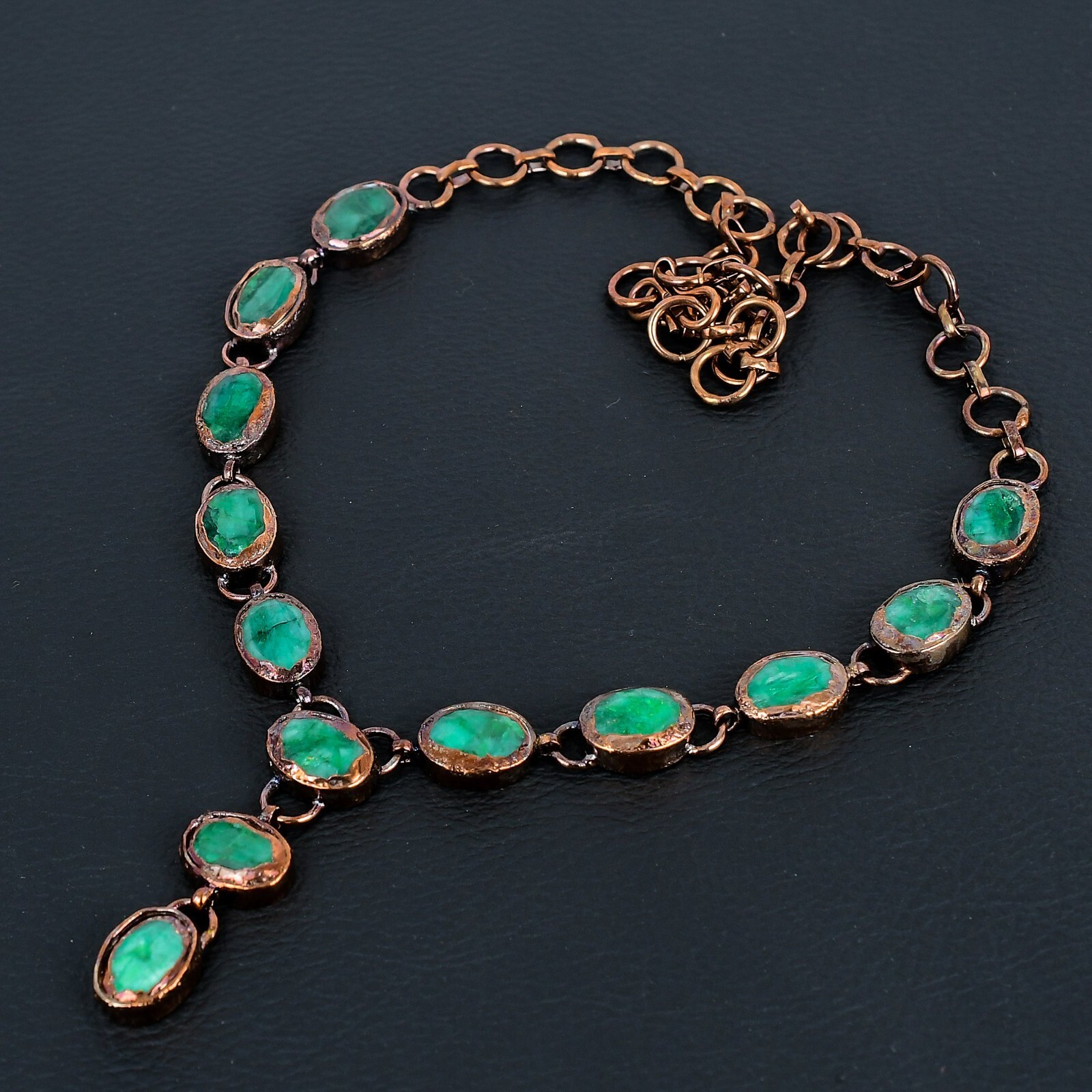 Emerald Handmade Gemstones Copper Electroformed Oval Shape Necklace Jewelry