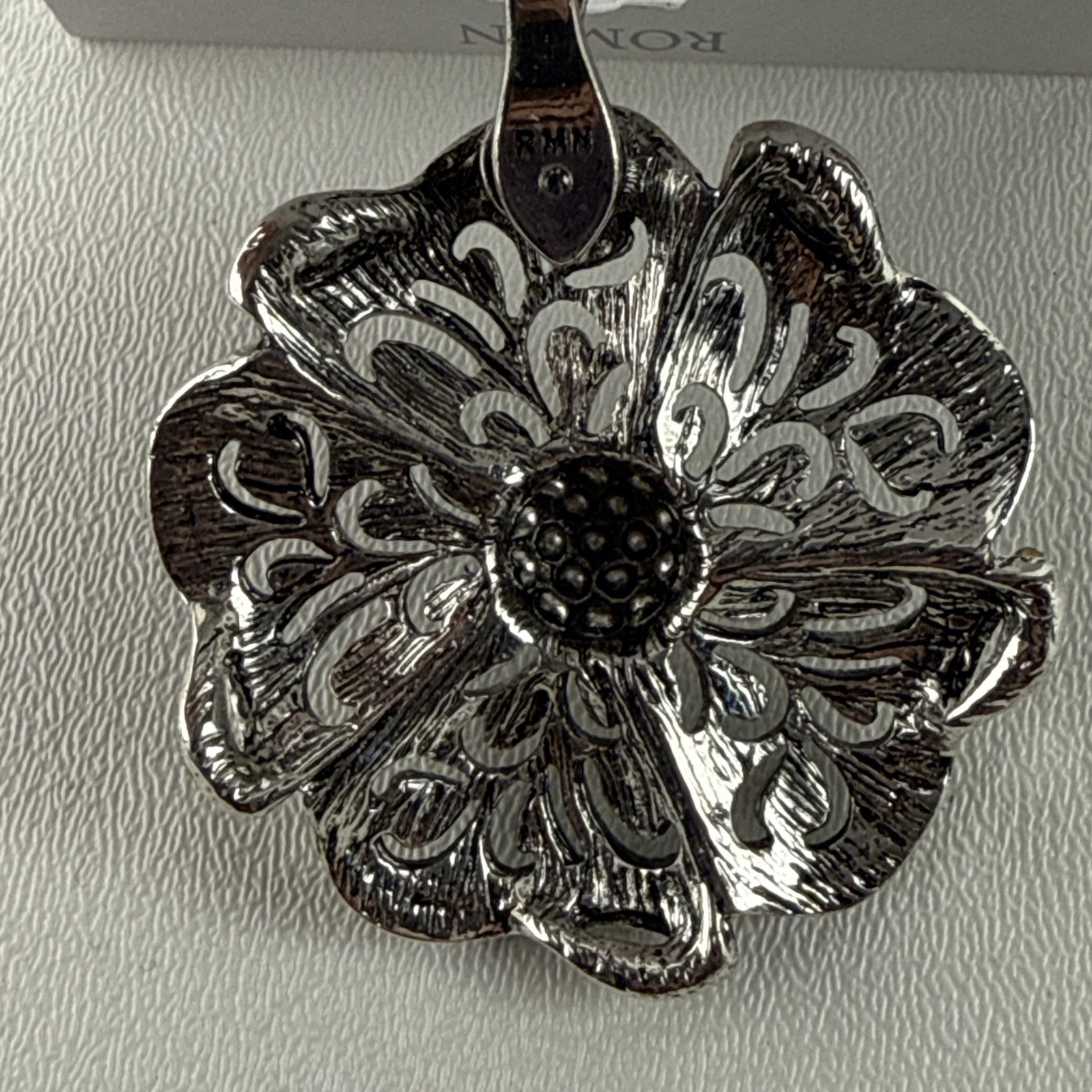 Wearable Art By Roman Silver Flower with Rhinestones Magnetic Closure NWT