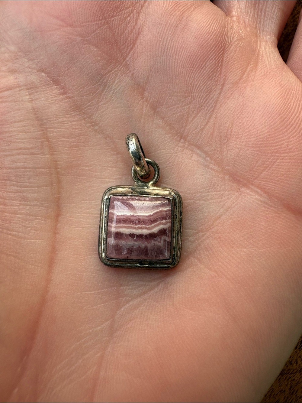 Vintage Sterling Silver pendant with Square Rhodochrosite Stone