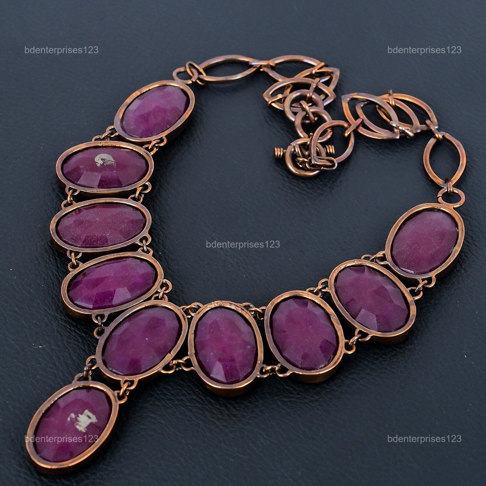 Kashmir Rubi Gemstone Electroformed Artisan Mother Chain Necklace Jewelry Copper