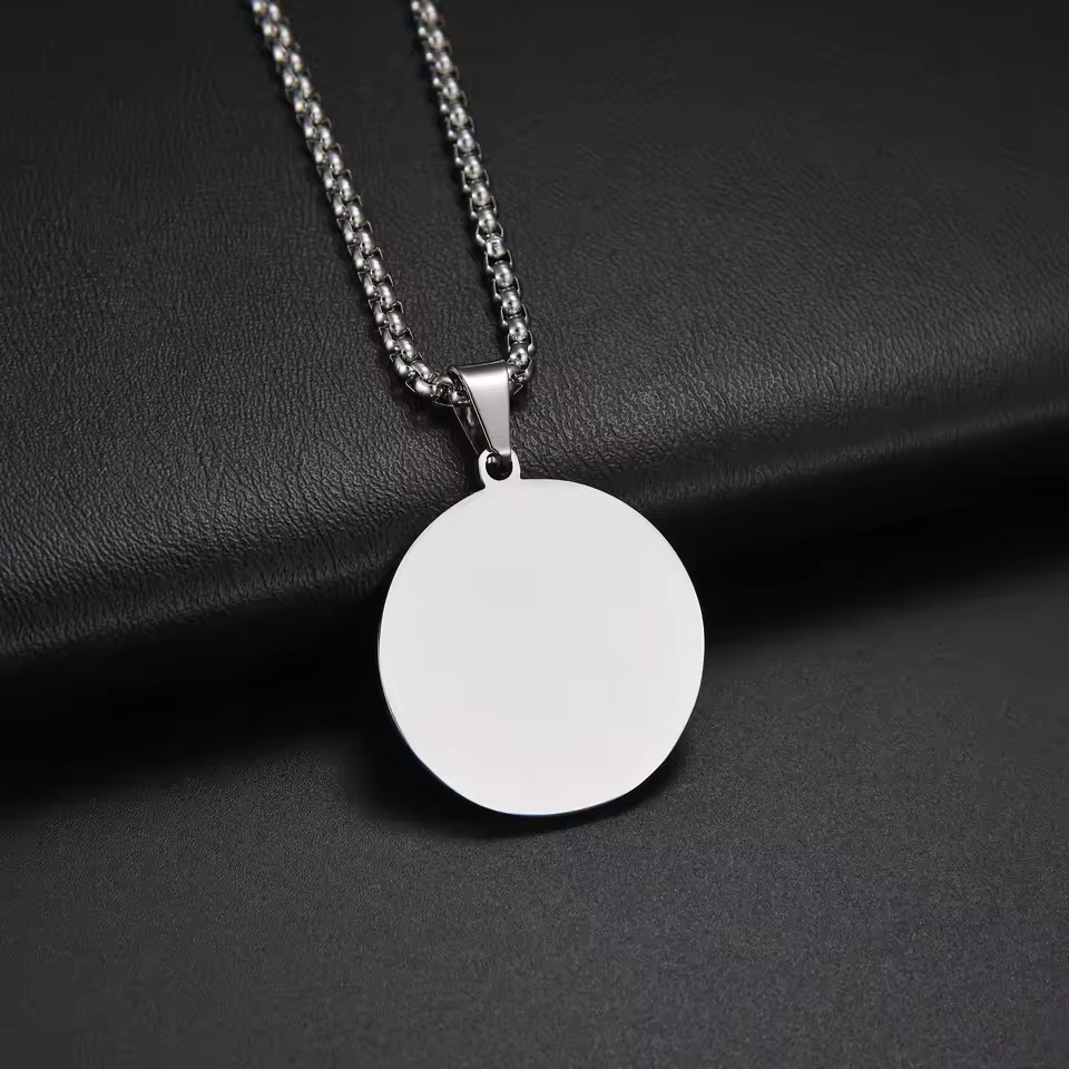 Custom Photo Logo Name Text Engraved Necklace Pendant Jewelry Chain Adjustable