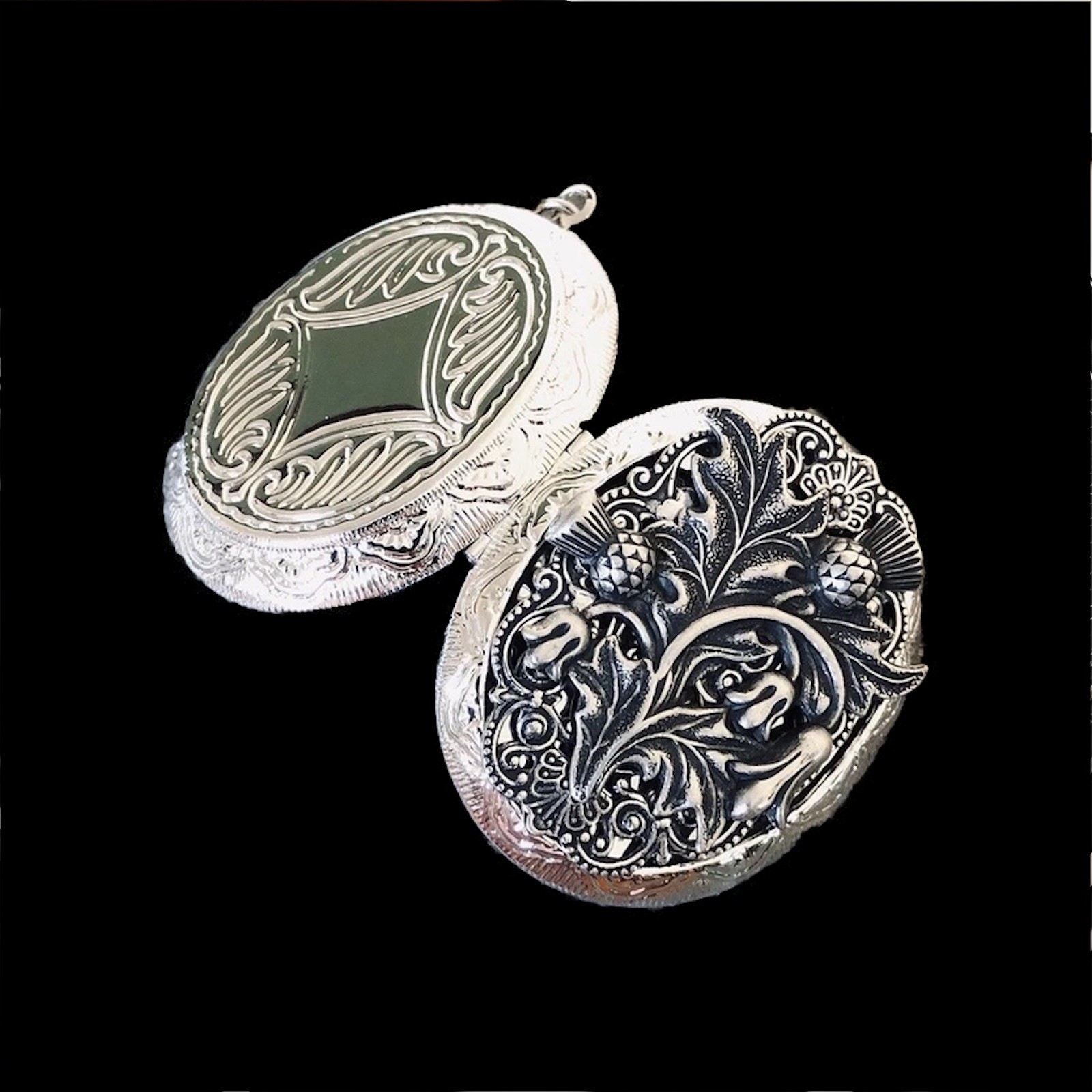 Thistle Locket Necklace Photo Pillbox Stash Pendant, 925 Sterling Silver Chain