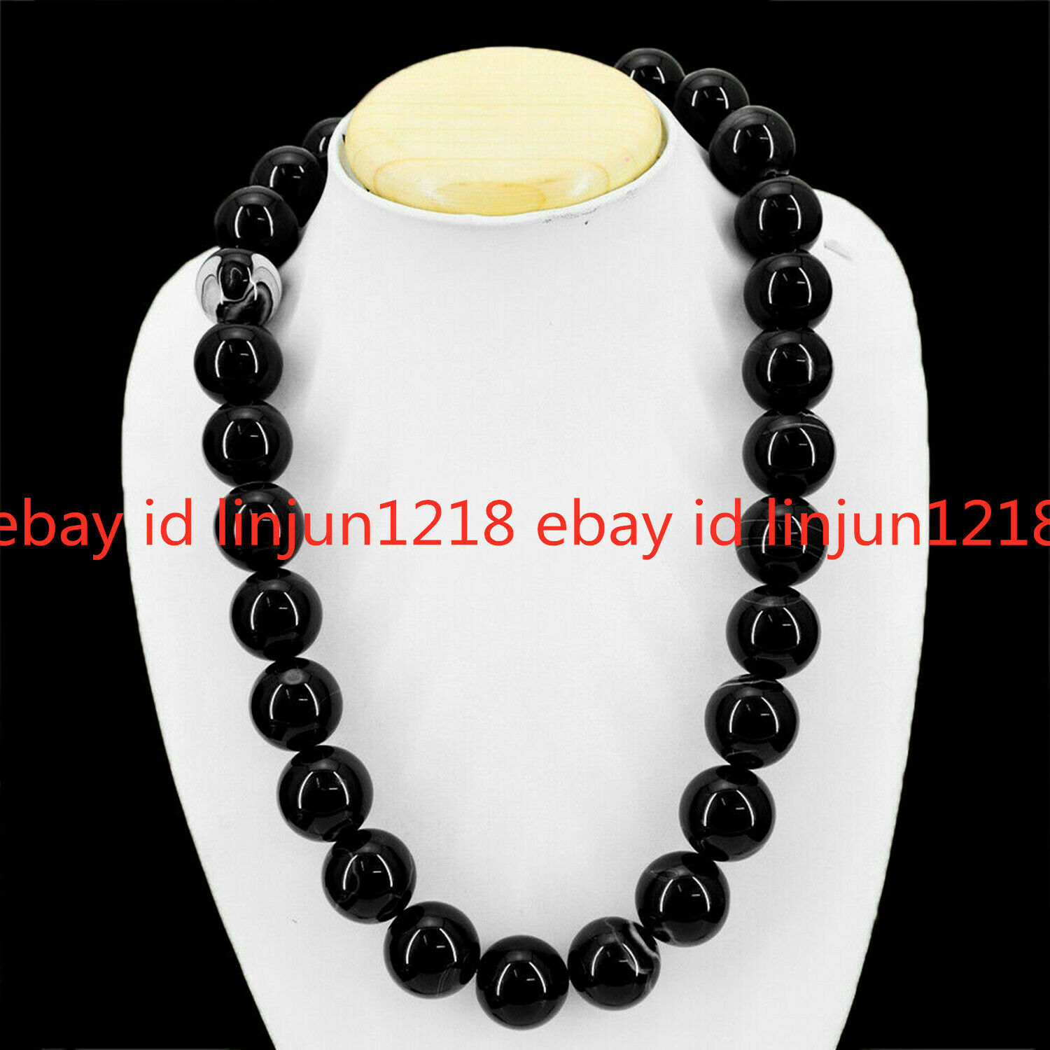 Huge 20mm Natural Black Agate Round Gemstone Beads Necklace 18-36”