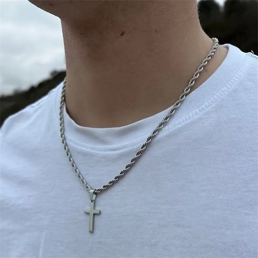 Stainless Steel Cross Pendant Necklace – Rope Chain 20” Christian Jewelry NEW