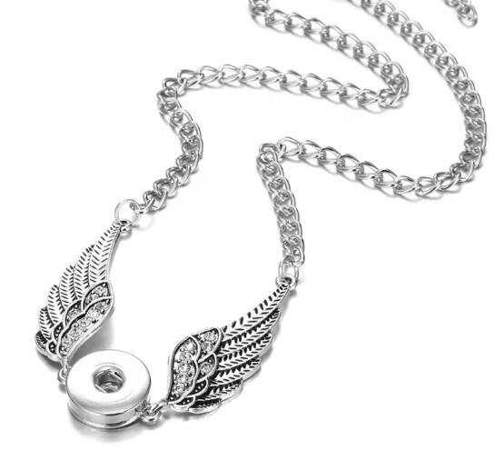 Snap Jewelry Necklace Angel Wing Rhinestone fits 18-20mm Ginger Style Charm 24″