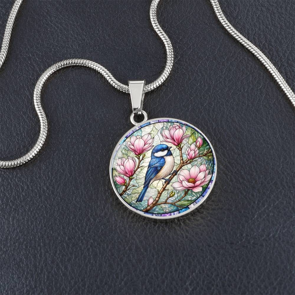 Bluebird Floral Engraved Necklace Bracelet or Keychain