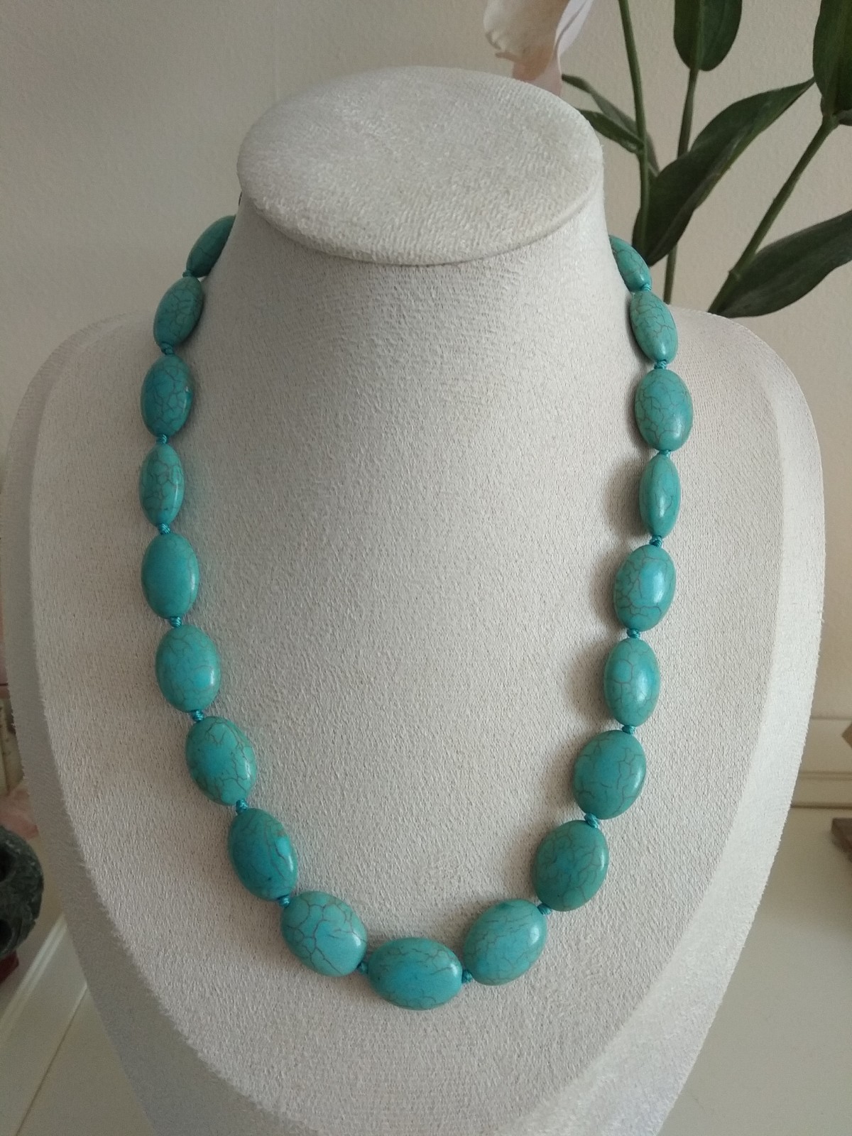 13x18mm oval shape blue turquoise gemstone beads necklace 17.5″-UK seller 3d0n