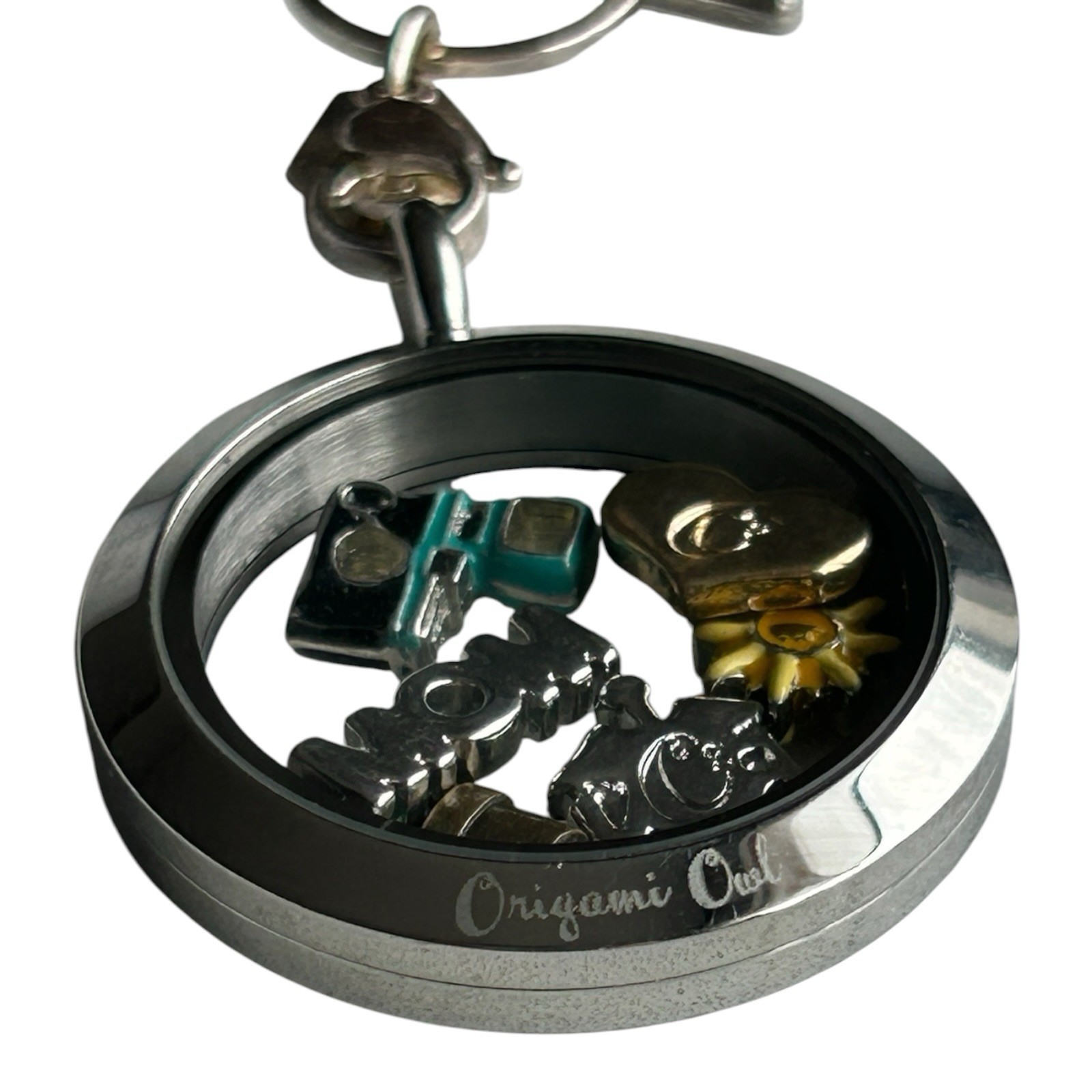 Origami Owl Floating Locket Necklace Charms Silver-Tone Toggle 24″