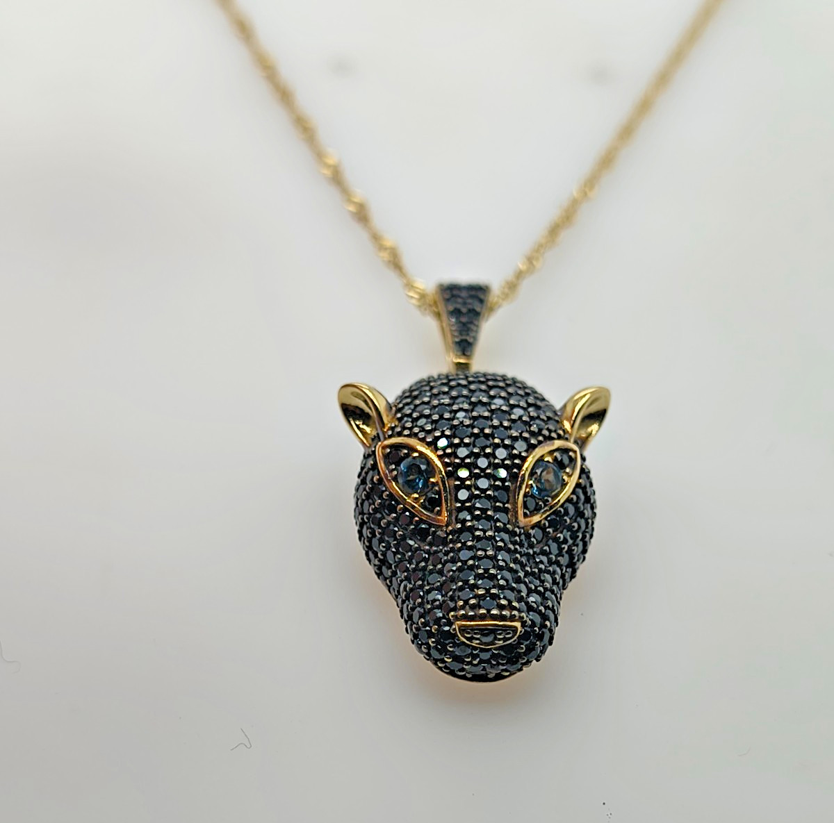 Sterling Silver Black Spinel Panther Necklace for Women