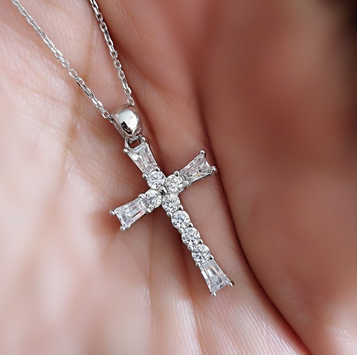 1 Ct Women Men Cross Pendant Necklace Simulated Diamond 14K Gold Plated Silver