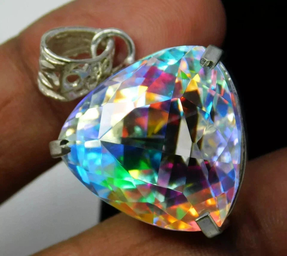 Certified Natural 109.50 Ct Trillion Mystic 925 Solid Silver Pendant Gemstone