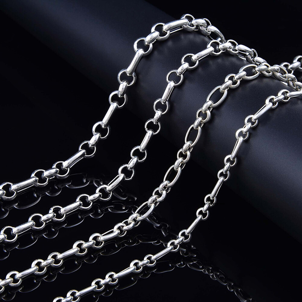Real 925 Sterling Silver 4mm 5mm 6mm 7mm Rolo With Oval Link Necklace 17.7-33.4″