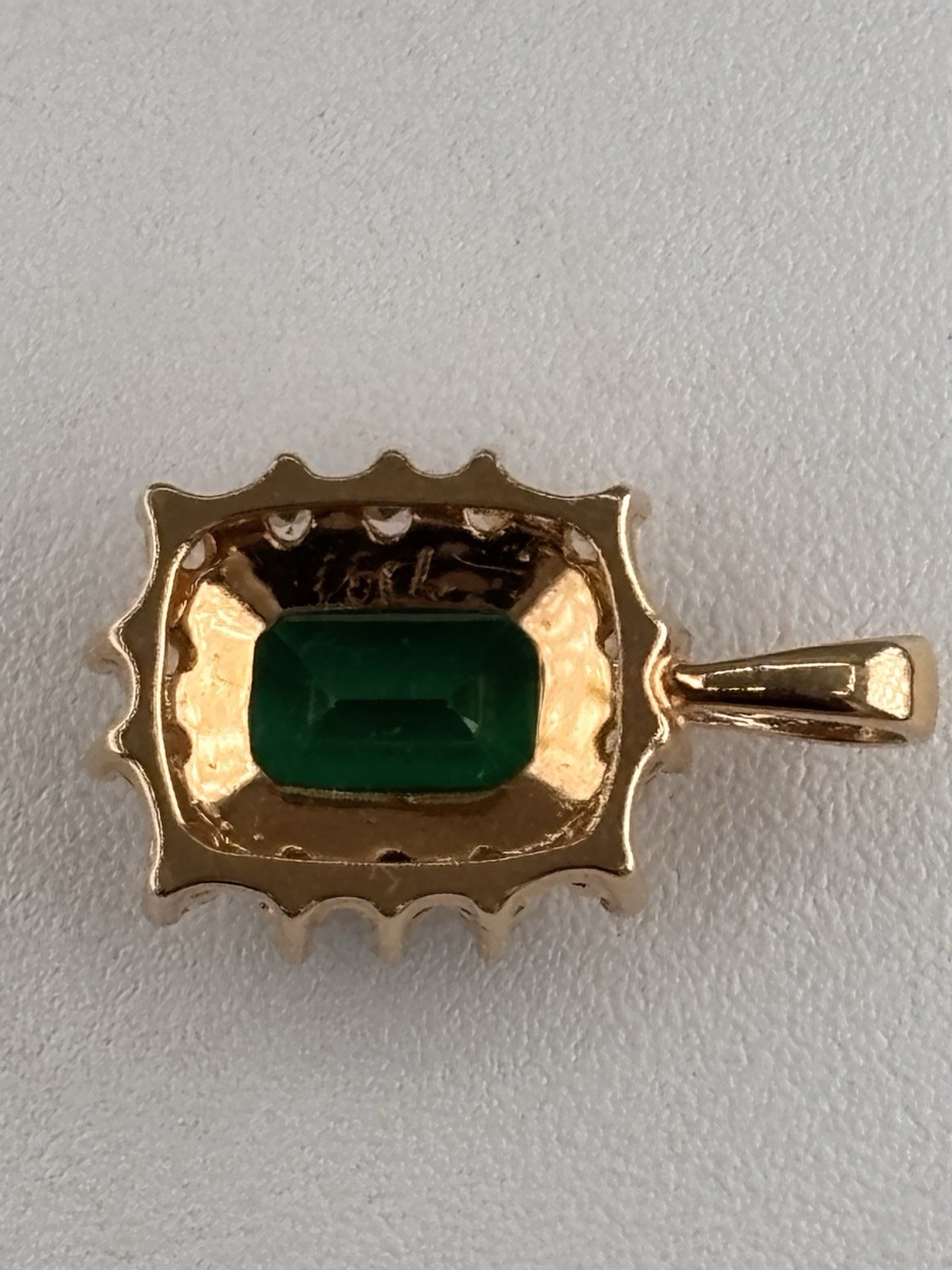 Emerald Cut Lab Emerald Gold Plate and CZ Pendant