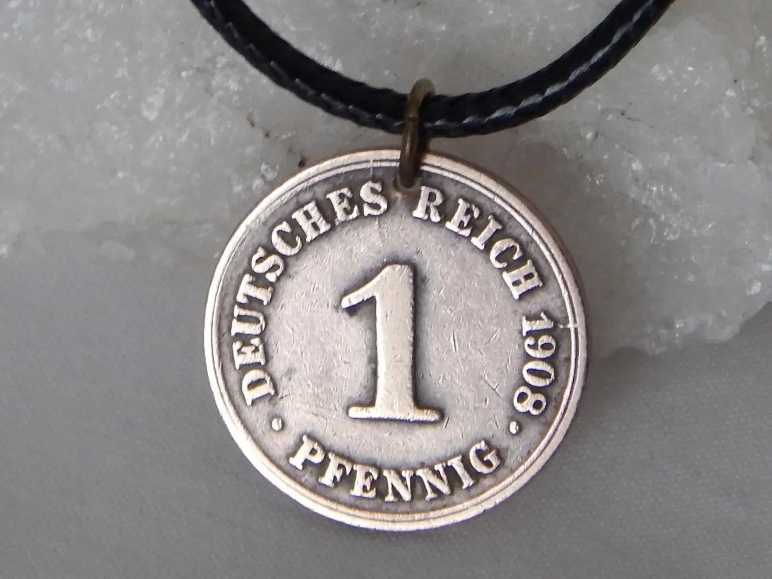 1908 Germany 1 Pfennig Coin Pendant Necklace Crowned Eagle #295