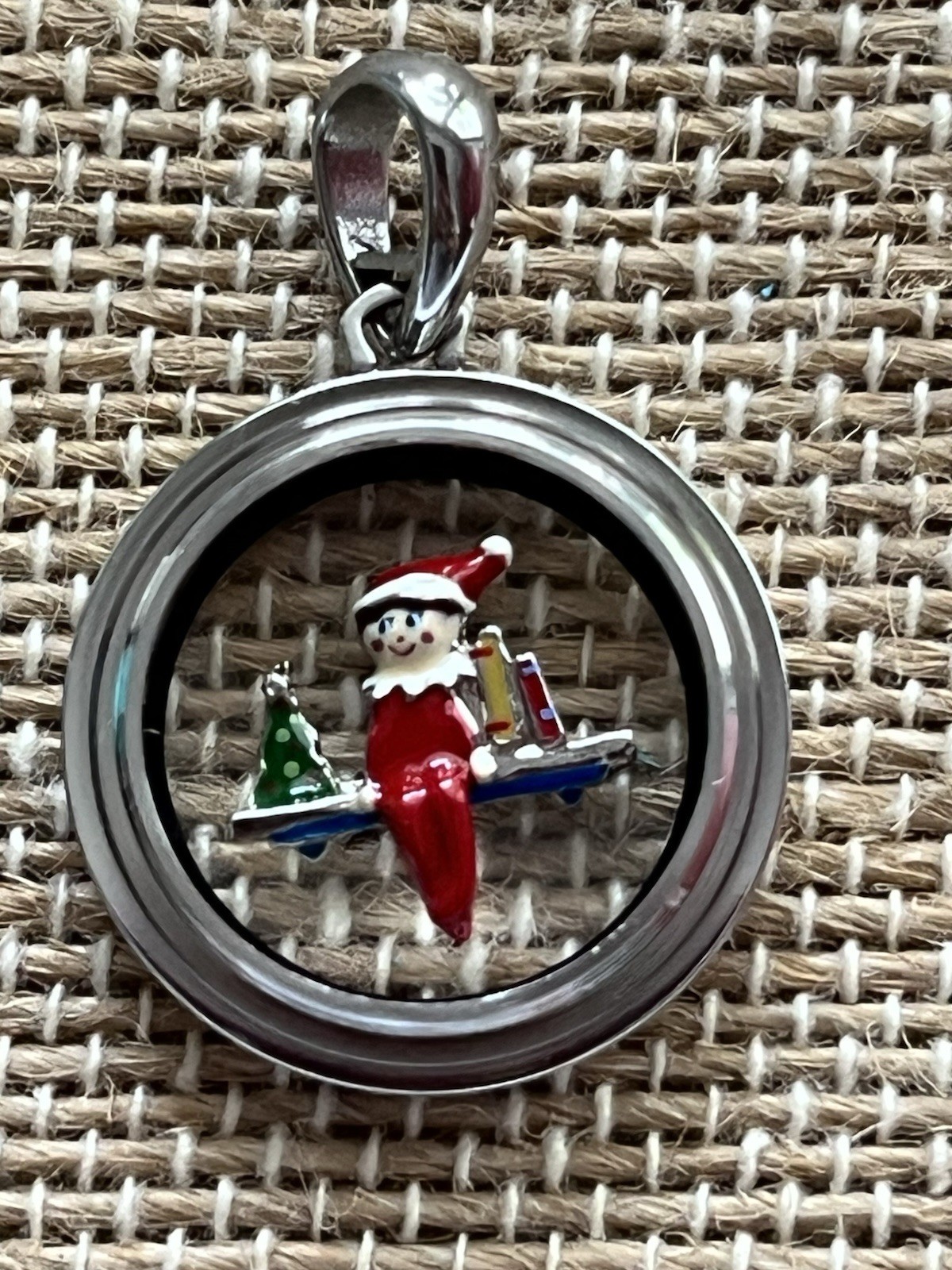 Origami Owl Silver Mini Locket With Crystals & Elf On Shelf Charm