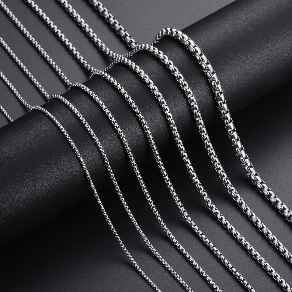 Mens Stainless Steel Square Rolo Chain Necklace Round Box Link 2mm-5mm Women