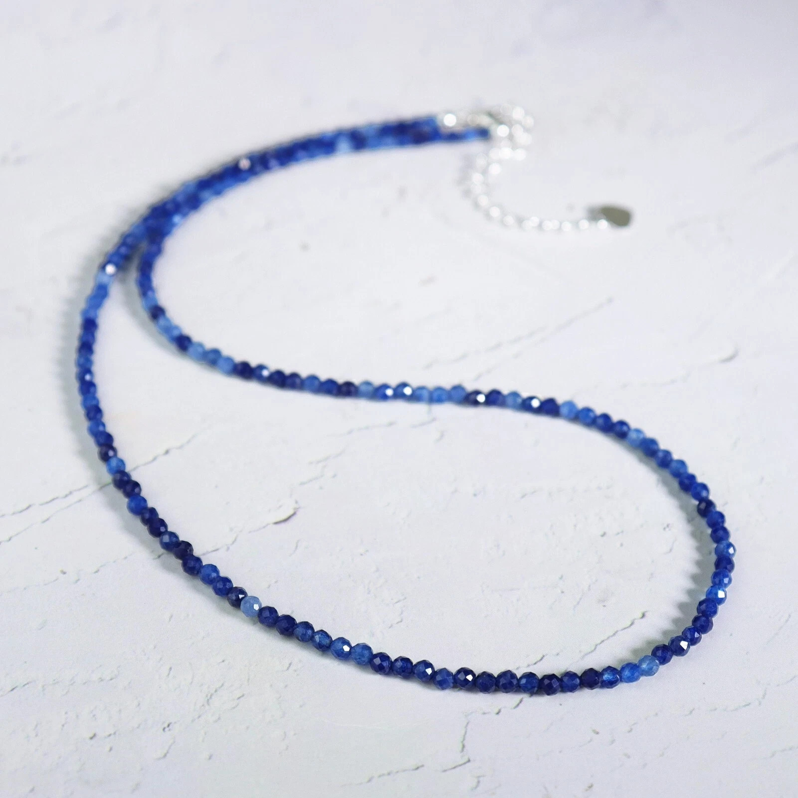 Natural Blue Sapphire Beaded Choker Necklace 2mm Faceted Tiny Gemstone Jewelry