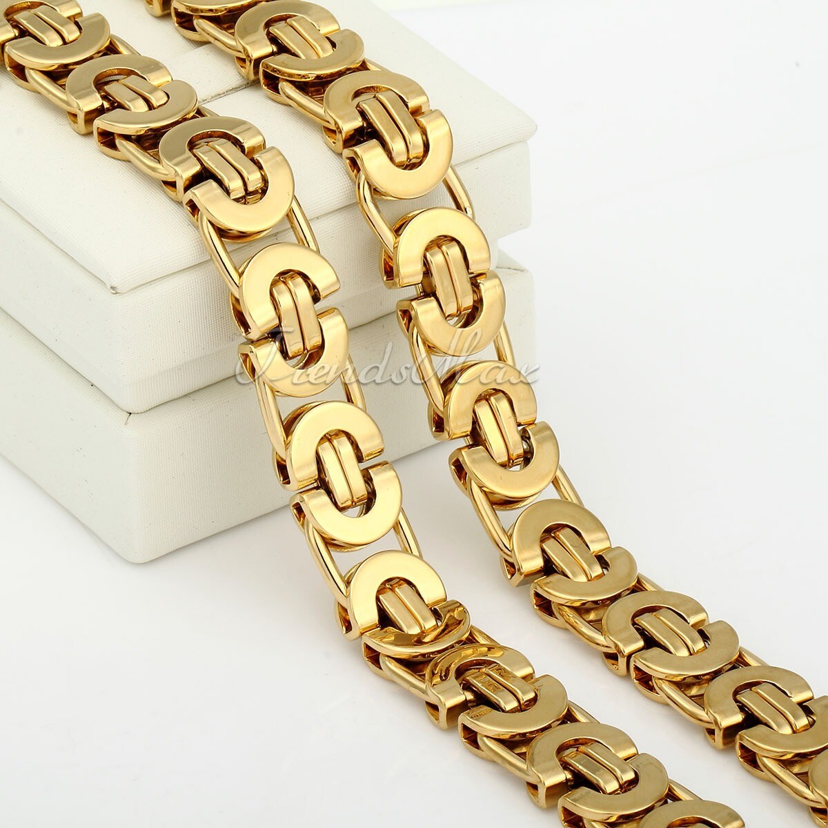 11mm Mens Boys Chain Gold Plated Flat Byzantine Stainless Steel Necklace 18-30″