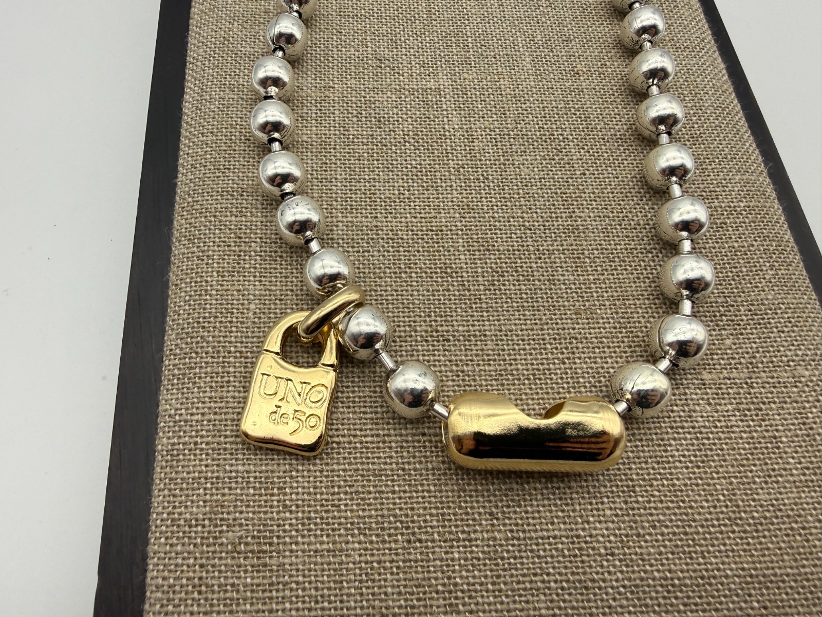 NEW Uno de 50 SNOWFLAKE Necklace Silver & Gold Plated Beaded Ball Chain Accent