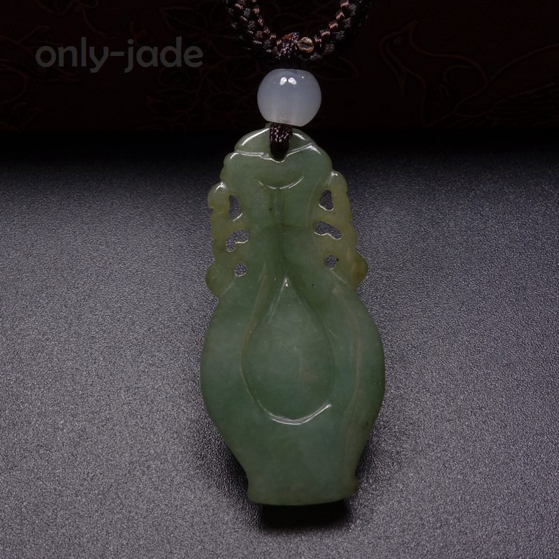 Certified Grade A 100% Natural Green Jade Jadeite Pendant Hand-carved Vase Z1071